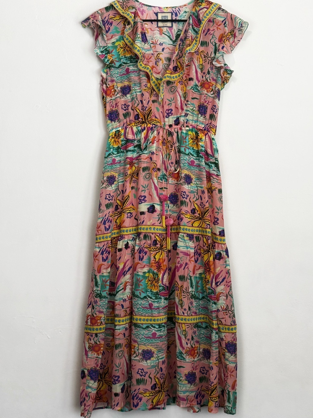 Bell by Alicia Bell Sylvie Midi Floral Tropical Colorful Resortwear Dress size L
